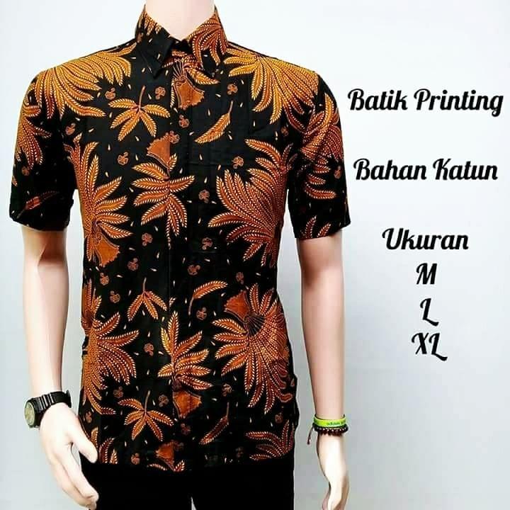 Kemeja Batik Pria Hem Batik Lengan Pendek Batik Sogan Padi