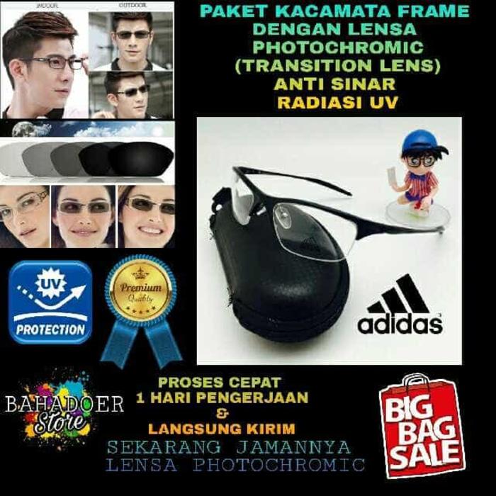 diskon 15%!! Kacamata Minus Frame Adidas Dengan Lensa Photochromic Anti Sinar Uv - ready stock