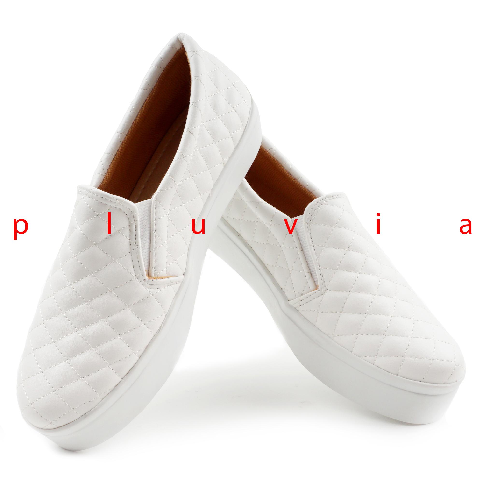 Pluvia - Sepatu Sneakers Slip On Wanita Terbaru Quilted KR01 - Putih