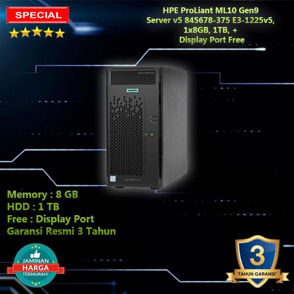 HPE ProLiant ML10 Gen9 Server v5 845678-375 E3-1225v5, 1x8GB, 1TB SATA LFF, + Display Port Free