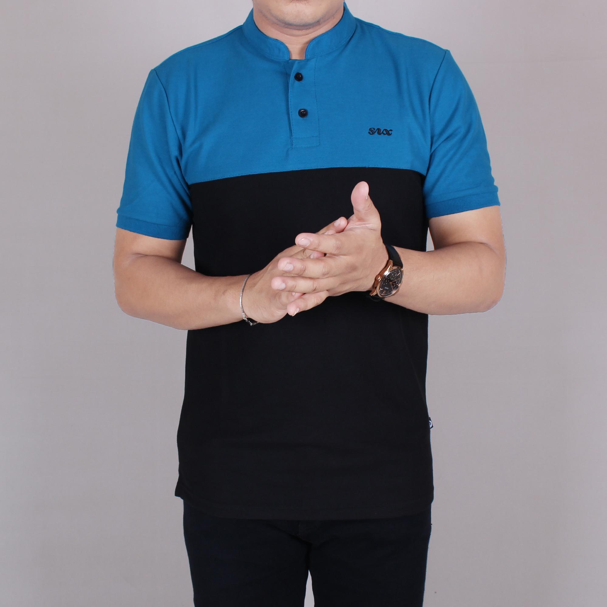 Zoeystore1 6055 Kaos Polo Six Pria Lengan Pendek Exclusive Baju Kaos Polo Kerah Sanghai Cowok Kerja Kantor Kaos Polo Distro Formal Hitam Mix Biru