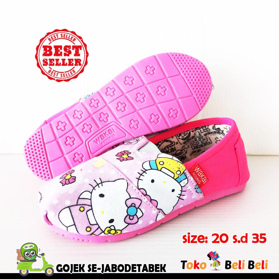 wakai sepatu slip on anak - motif pink hello kity