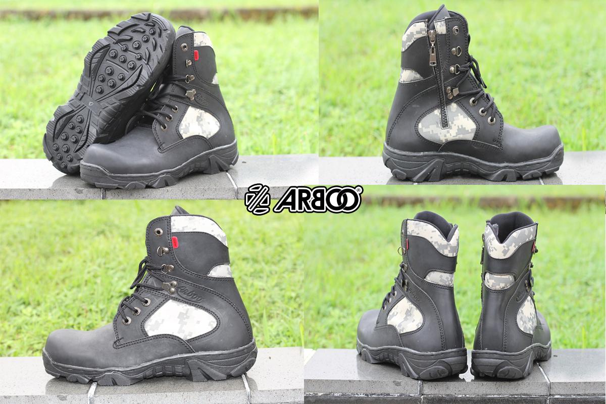 #PROMO SEPATU BOOT SAFETY PRIA ARBOO TRACKING BLACK LORENG UJUNG BESI