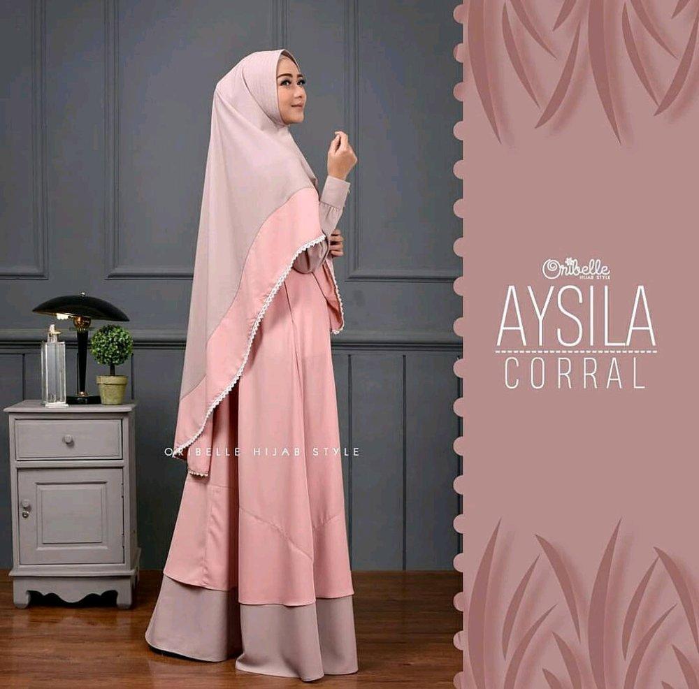 baju muslim wanita gamis Aysila set khimar new grosir