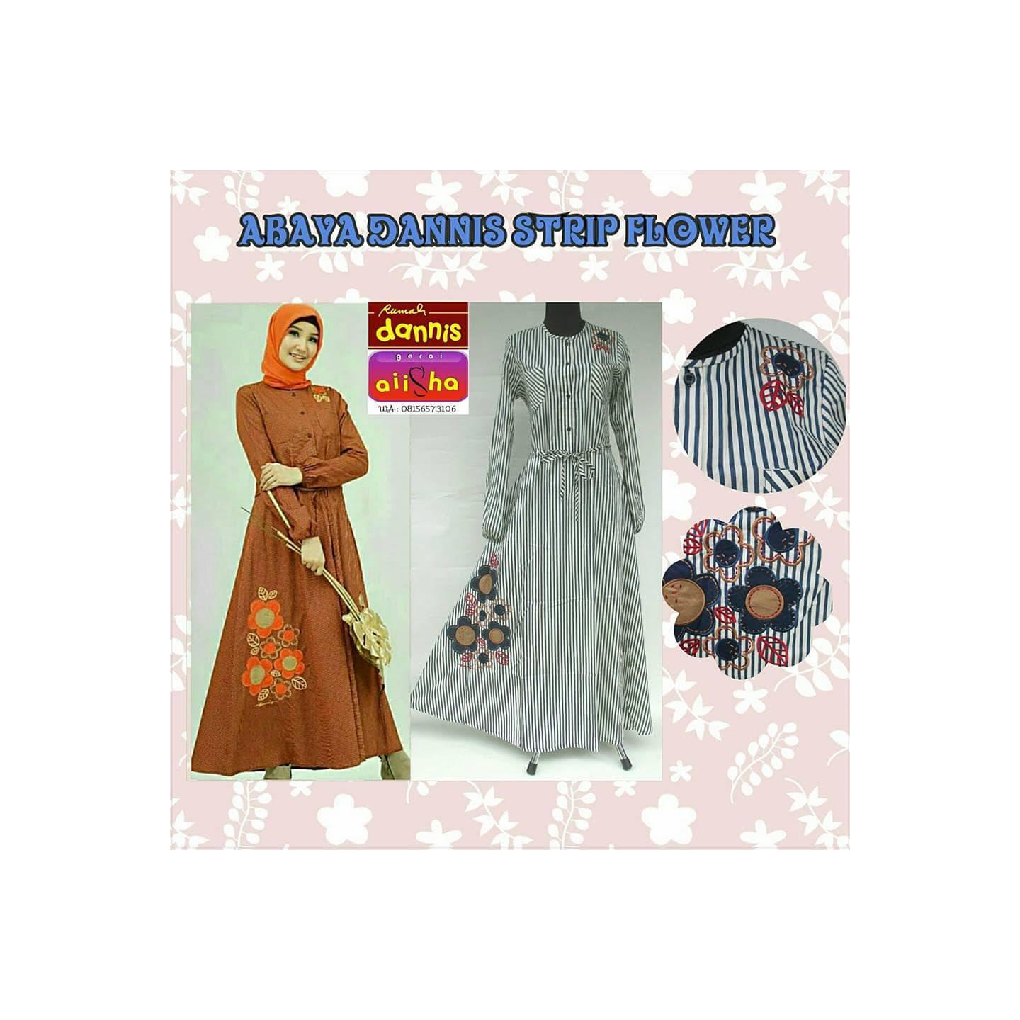 Abaya Strip Flower Dannis Navy (On Patung)