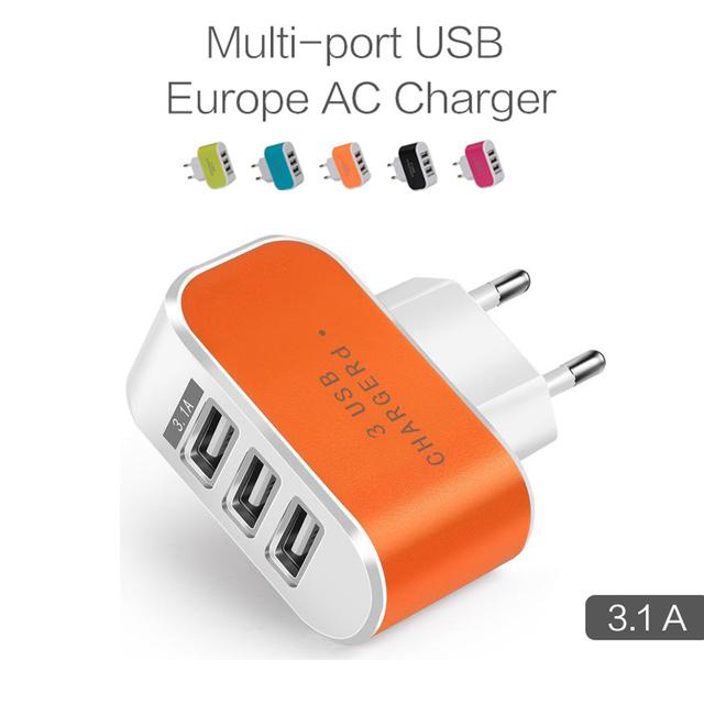 USB Kepala Charger Batok 3 Port EU Plug 3.1 Ampere 3 in 1