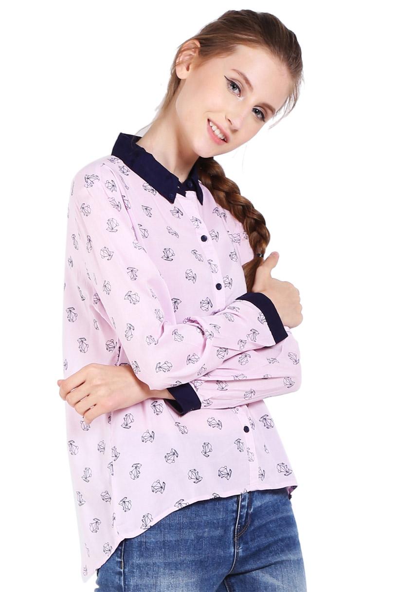 Ninety Degrees Pakaian Blouse dan Kemeja Wanita Bunny Gami Shirt Purple