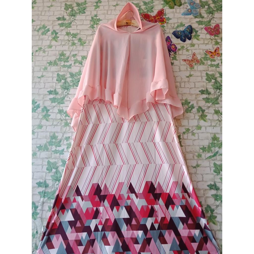 Gamis misbee misbe motif 397 set kerudung khimar bubblepop syari murah dress hijab busana muslim (Pink ecer 1-2)
