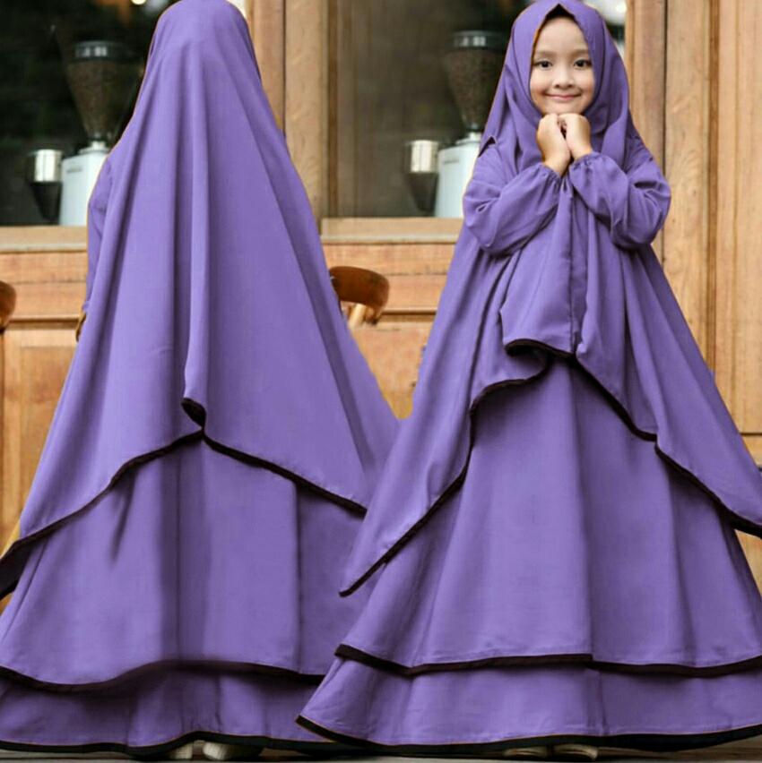 SW Syari Ramadhani Kids Gratis Bergo Lebar Bahan Serena LD 80 PJ 110 Umur 7-10th Baju Lebaran Anak Gamis Kekinian