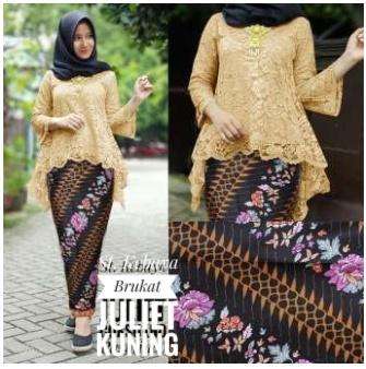 STELAN KEBAYA BRUKAT JULIET WARNA KUNING ( TANPA PASMINA)