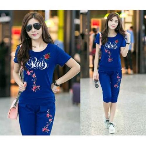 SUPPLIER GROSIR 15778 Y21 BAJU SETELAN BUNGA STELAN WANITA PAKAIAN CEWEK LENGAN PENDEK MODERN JAMAN NOW WARNA BENHUR MURAH TERMURAH BAHAN BABYTERRY KEKINIAN