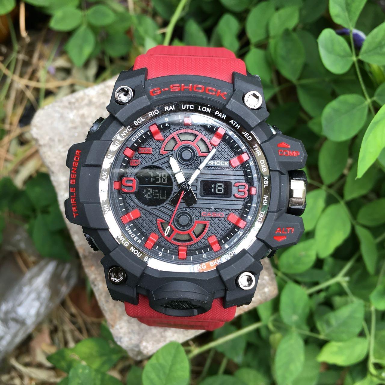 JAM TANGAN PRIA GS GWG 1052 SPORTY HITAM TALI MERAH