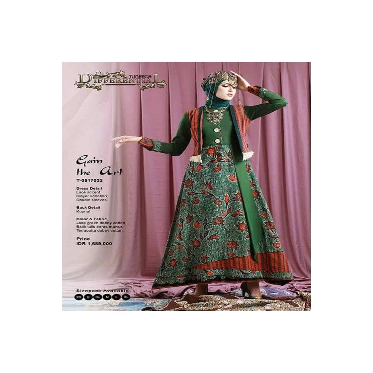 GAMIS BATIK MADURA / GAMIS TUNEECA / BATIK TULIS MODERN / 0517033 - Hijau Tua, XS
