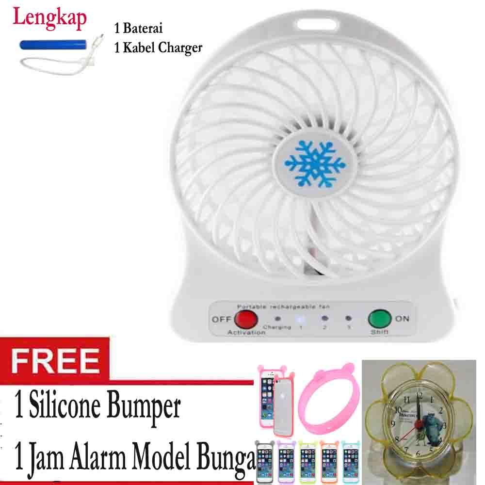 Kipas Angin Dan Power Bank Multi-function + Gratis Silicone Bumper + Jam Alarm Bunga