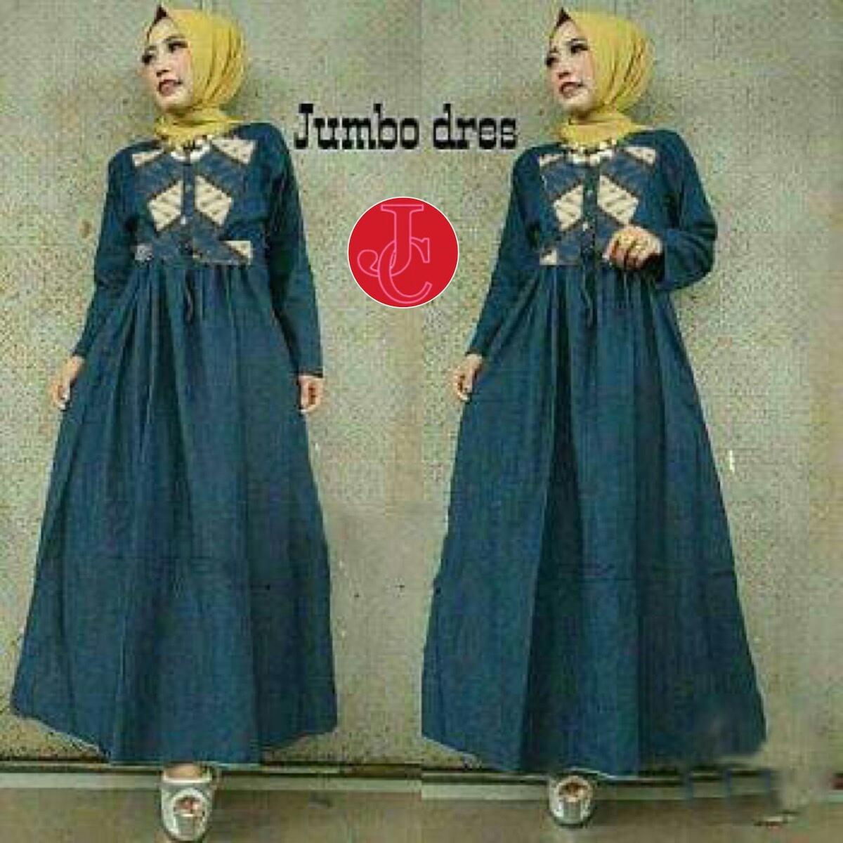 J&C Dress Jumbo Maxi Batik / Dress Maxi Jeans / Maxi Jeans Muslim / Setelan Maxi Dress Jeans / Dress Muslim / Dress Big Size / Dress Batik Muslim / Dress Batik Jumbo / Dress Batik Big Size / Hijab Fashion / Hijab Style