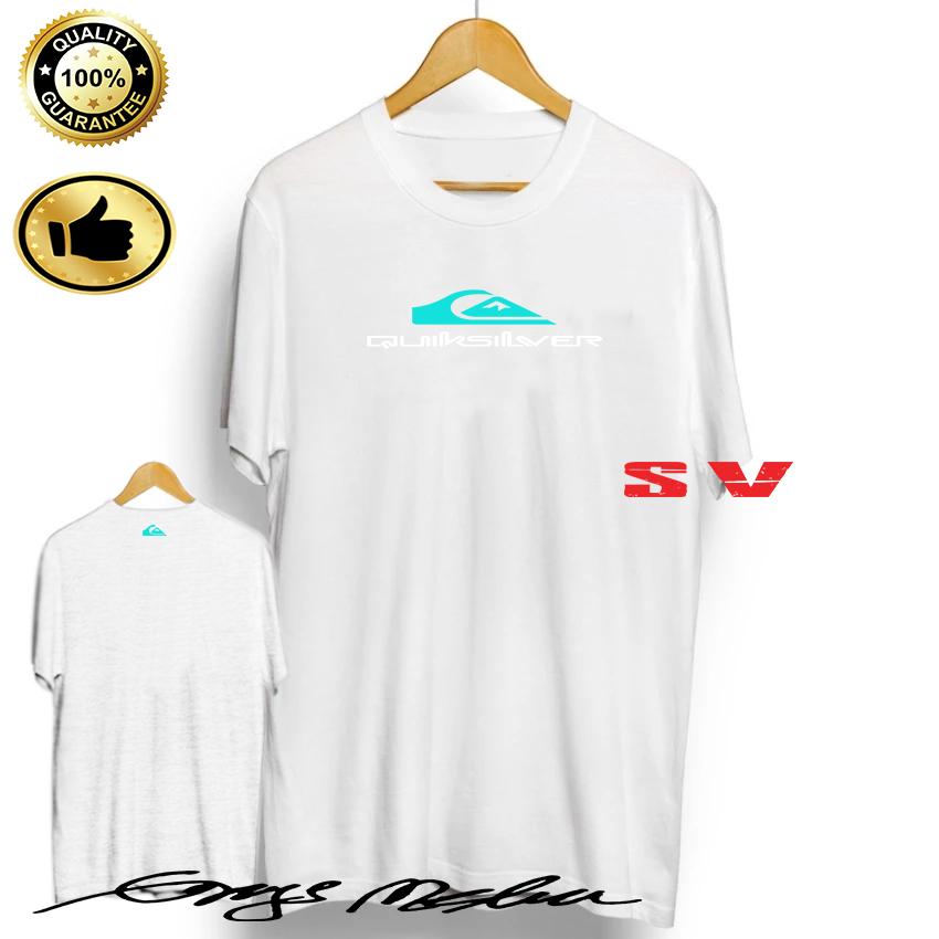Kaos Distro Quiksilver Logo Front Back White Premium