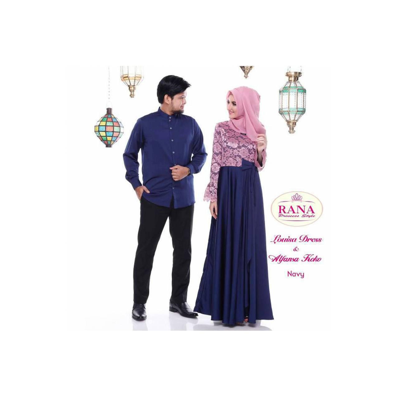Rana Sarimbit Gamis Pesta Syari Brokat Cantik Louisa Navy