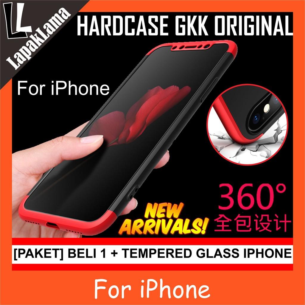 Paket Case 360 Gkk Original Iphone 5 5S 6 6S 7 7+ X Tempered Glass Bening