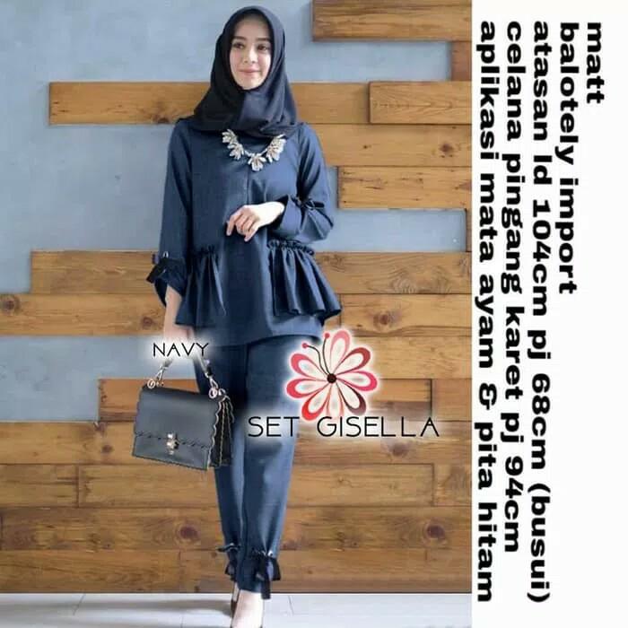 Baju Setelan Fashion Wanita Terbaru/Pakaian Set Giselle Navy Modern