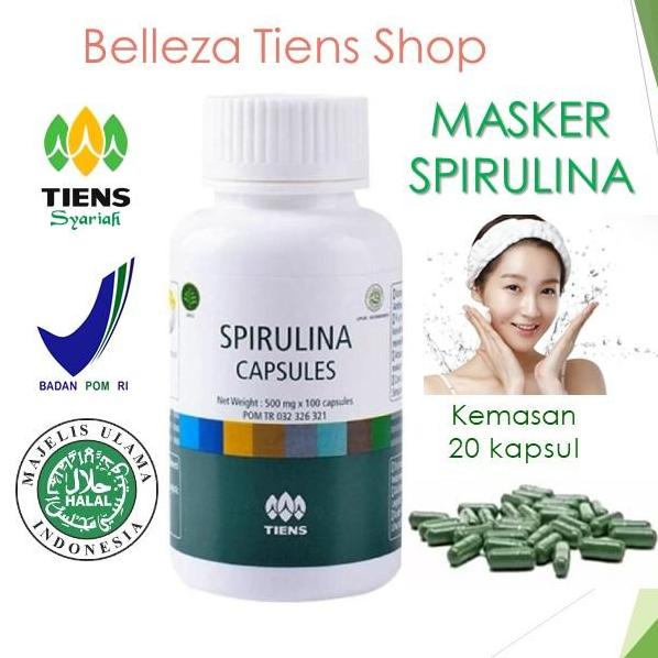 Belleza Tiens Shop Masker Spirulina / Masker Wajah / Pemutih Wajah / Pemutih Badan / Pencerah Wajah / Pelembab Wajah / Perawatan Wajah / Paket Promo 20 Kapsul