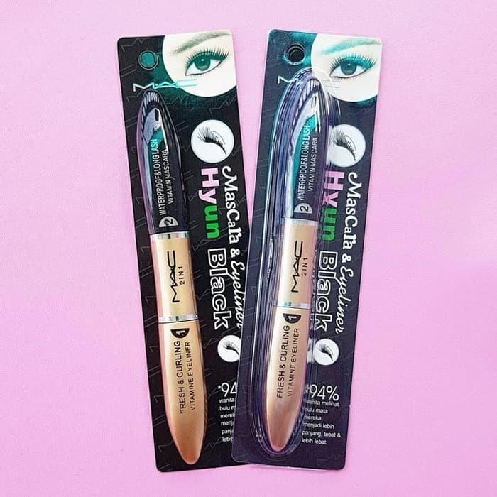 MAC MASCARA DAN EYELINER 2IN1 DOUBLE EXTENTION 2 IN 1 / Waterproof Mascara / Maskara Anti Luber/ Maskara Waterproof/ Bulu Mata Hitam/ Bulu Mata Panjang/ Bulu Mata Lentik