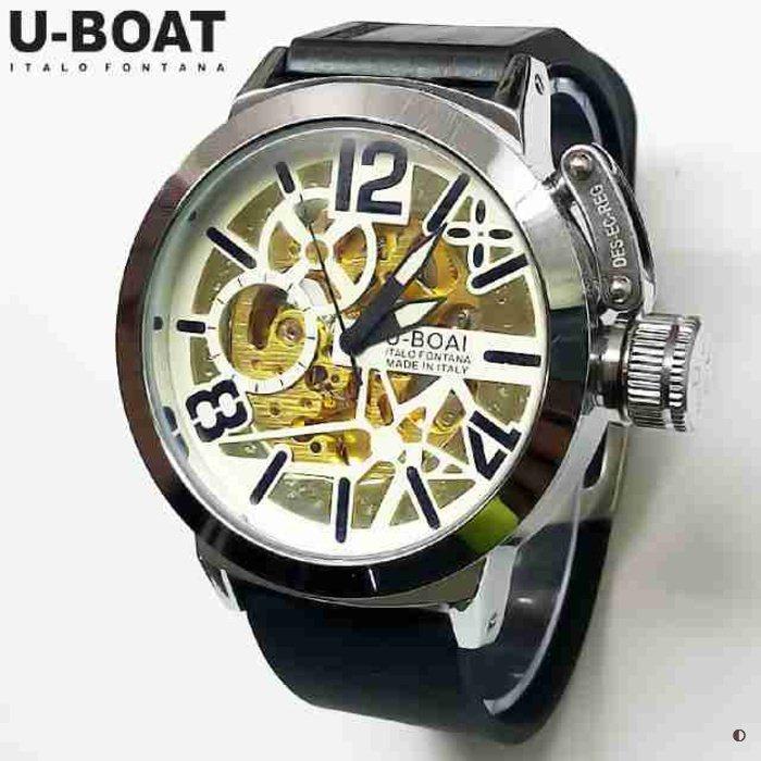 Jam Tangan Pria U-Boat Skeleton UB1 Rubber Black White Automatic Arloji IFC-323 Quality