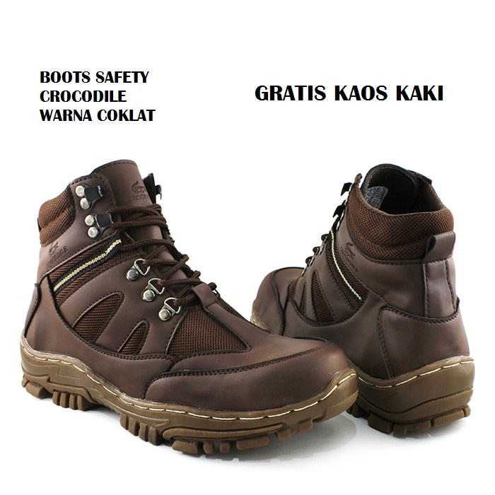 Sepatu Pria Safety Boots Crocodile Armor Tracking Hiking Touring Kerja Proyek Ujung Ada Besinya 