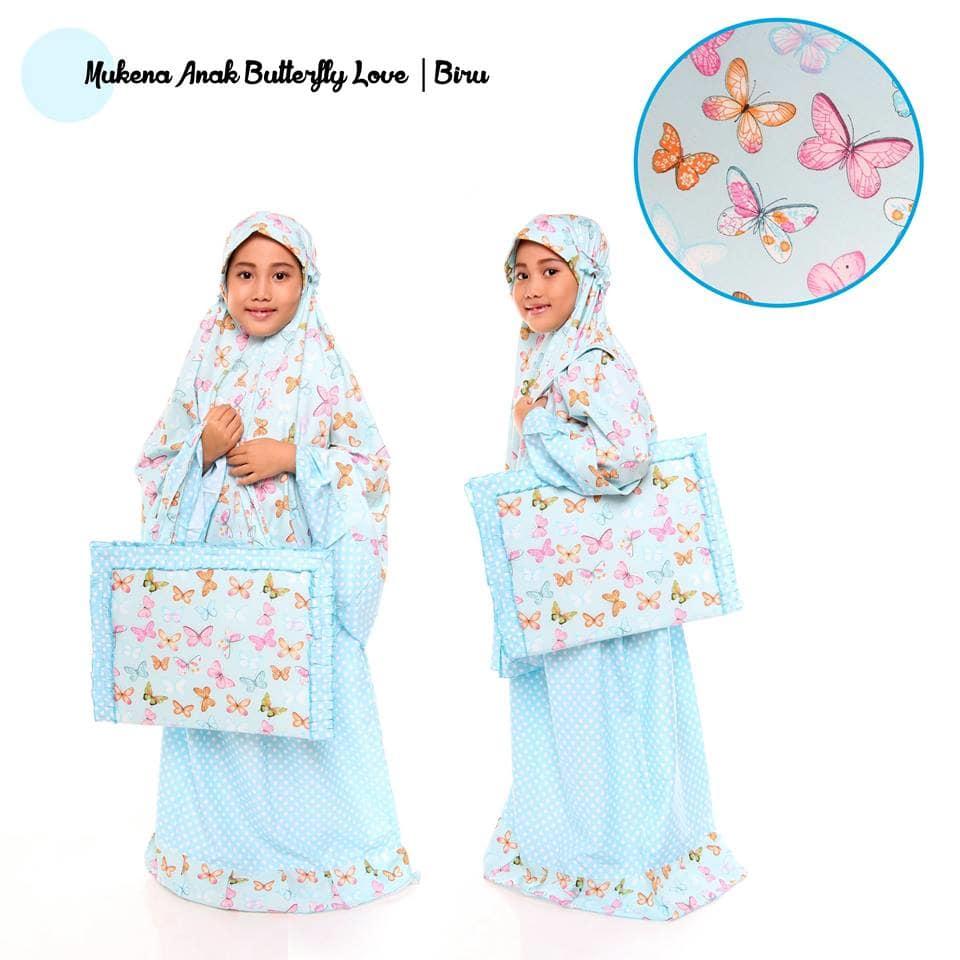 TERLARIS!!! MUKENA ANAK BUTTERFLY LOVE BIRU SIZE XL mukena mewah / mukena dewasa / mukena tatuis / mukena anak / mukena bali / mukena katun jepang