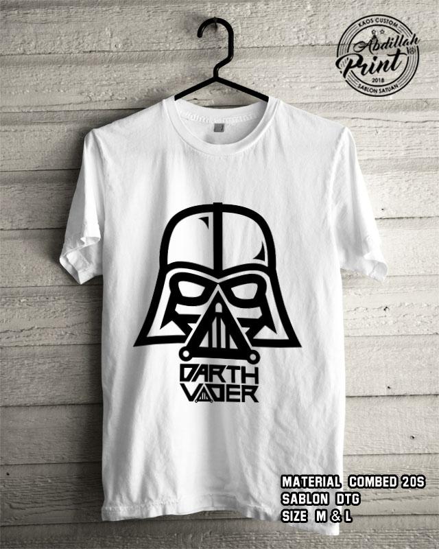 Kaos Distro Custom Design T Shirt Casual Atasan Pria Wanita Cotton Combed 20s Sablon DTG Quality Export - Superhero Starwars - Darth Vader - White
