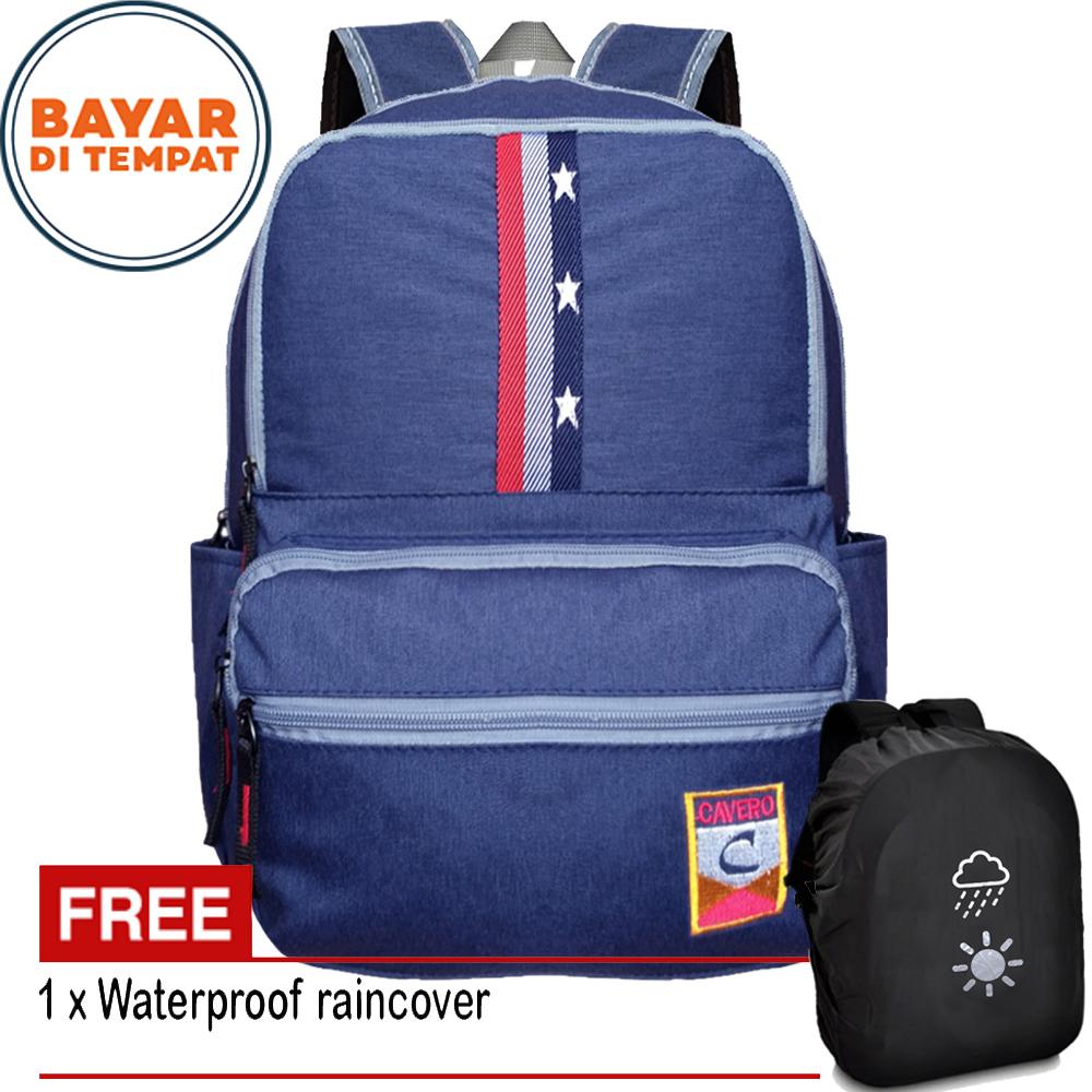 Cavero CM0701 Tas Wanita Tas Ransel Wanita Tas Laptop  Tas Punggung Tas Gemblok Tas Sekolah Tas Kerja Tas Notebook Tas Fashion - Blue + Raincover