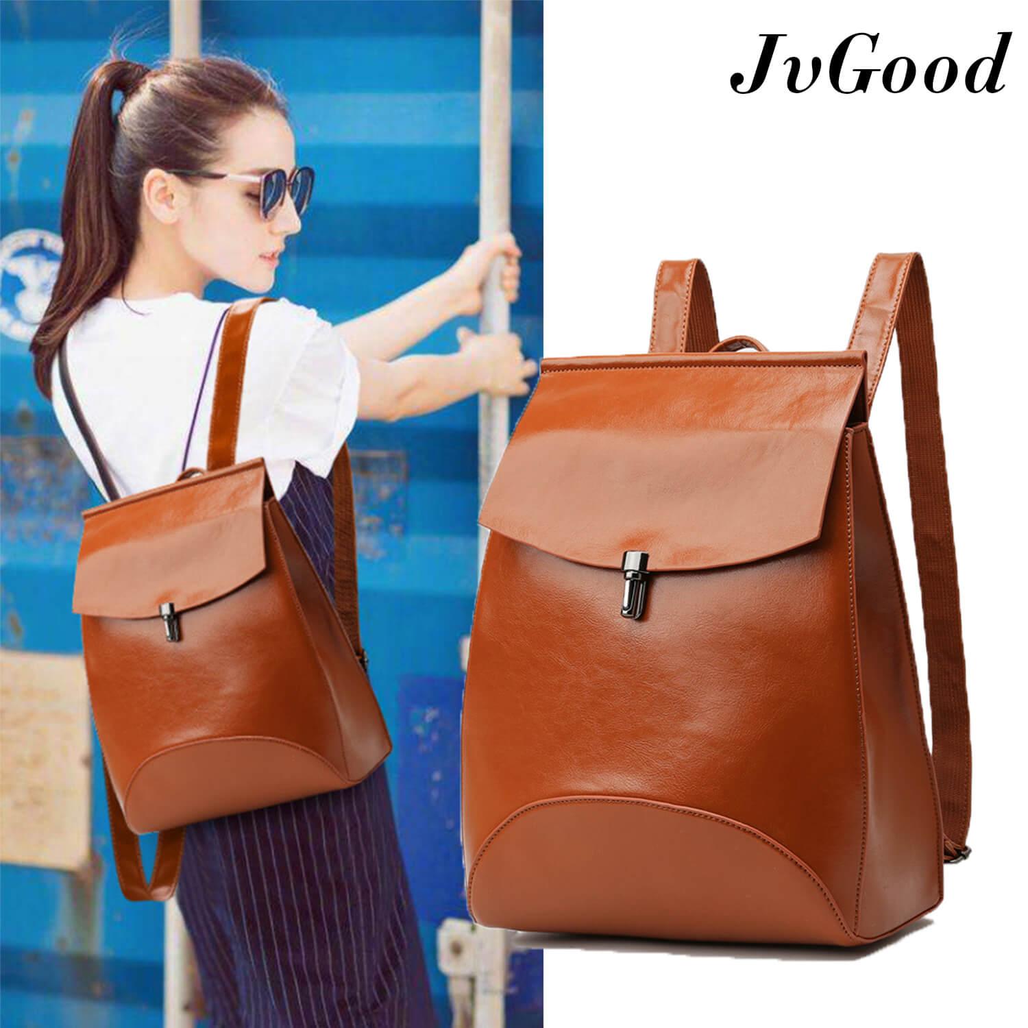 JvGood PU Kulit Wanita Ladies Leather Backpack Dompet Harian Tas Perjalanan Sekolah Kasual Kecil