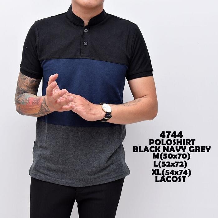 Polo Shirt Black Grey Blue Pria / Kaos Polo Berkerah cowok Murah - POG5Xp