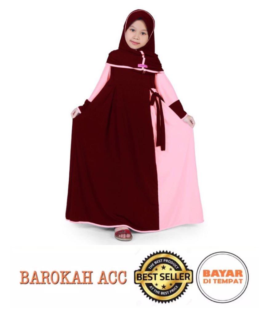 promo lebaran Baju Muslim Anak Perempuan Gamis Jersey Marun Peach-BR