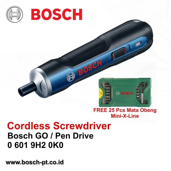 Cordless Screwdriver / Obeng Bosch GO + Mata Obeng 25 pcs Mini-X-Line