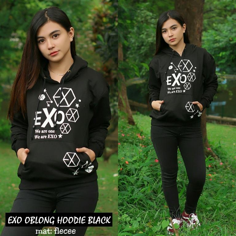 EXO OBLONG HOODIE ||| nouska shop ||| Grosir Jaket Sweater Baju Atasan Sabrina Blouse Hijab Terbaru Kekinian Cewek Wanita Murah