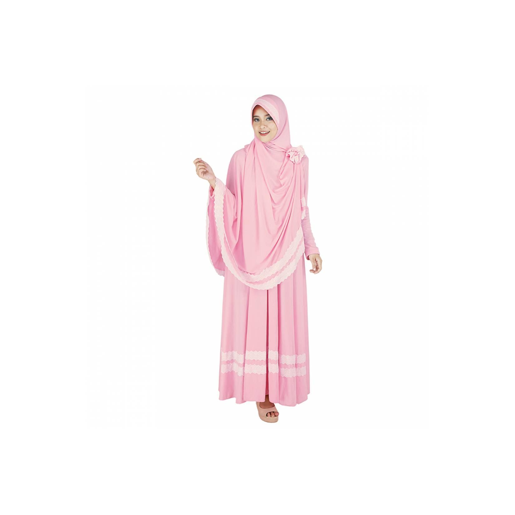 Gamis Syari Wanita Pink Flower Katun Set Raindoz