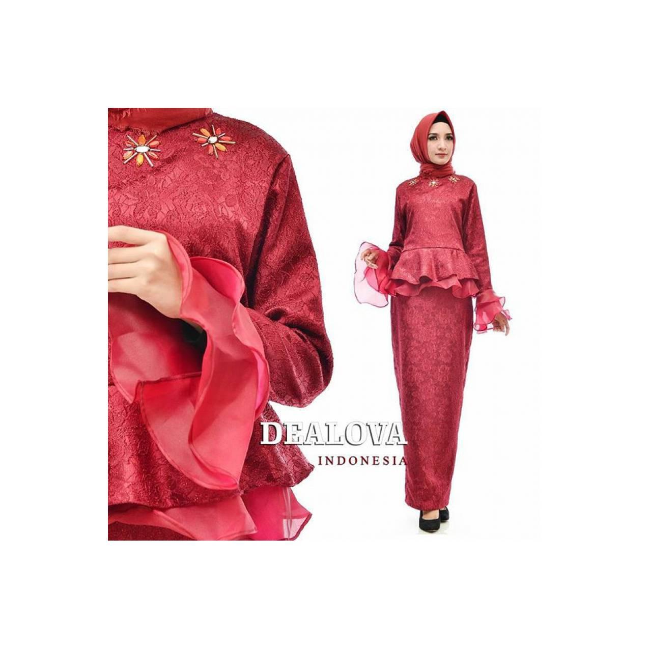 BAJU GAMIS PESTA REMAJA LARISA KAFTAN LIKE BROKAT GAMIS WISUDA MAROON