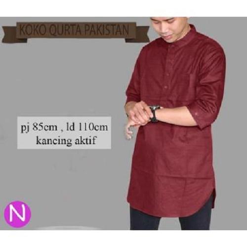 SUPPLIER GROSIR 15535 U53 BAJU KOKO PRIA MUSLIM DEWASA MODIS COWOK MODIS TERBARU LENGAN 3/4 WARNA MERAH MURAH KEKINIAN BAHAN KATUN BERSERAT POPLINE