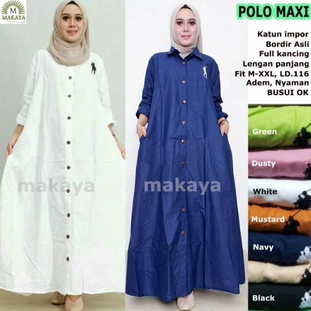 Baju Gamis Long Dress Maxi Wanita Muslim Polo jumbo XXL