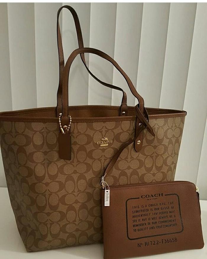 ASLI!!! Coach Reversible Tote Signature Saddle . Tas Coach Original - 7J1EQ4