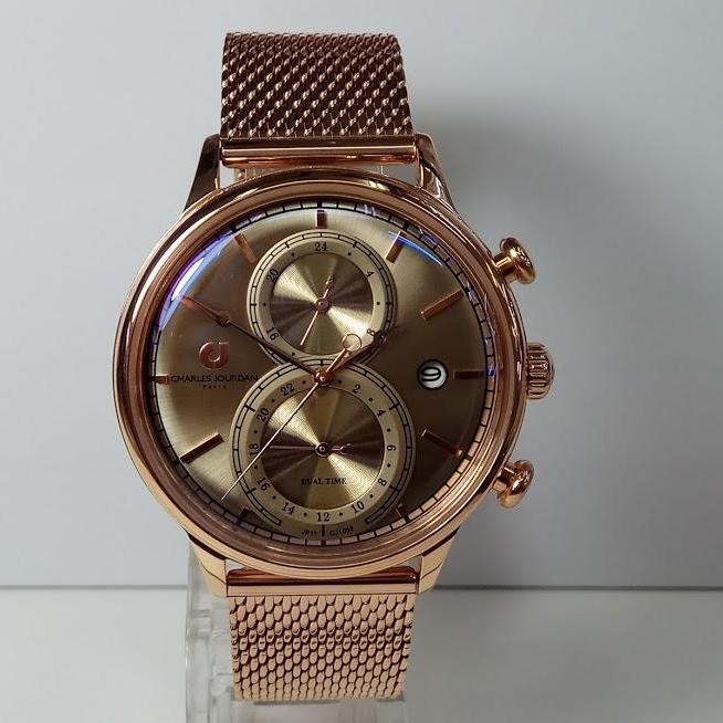 Charles Jourdan Jam Tangan Pria Charles Jourdan CJ1059-1572M Dual Time Rosegold Stainless Steel
