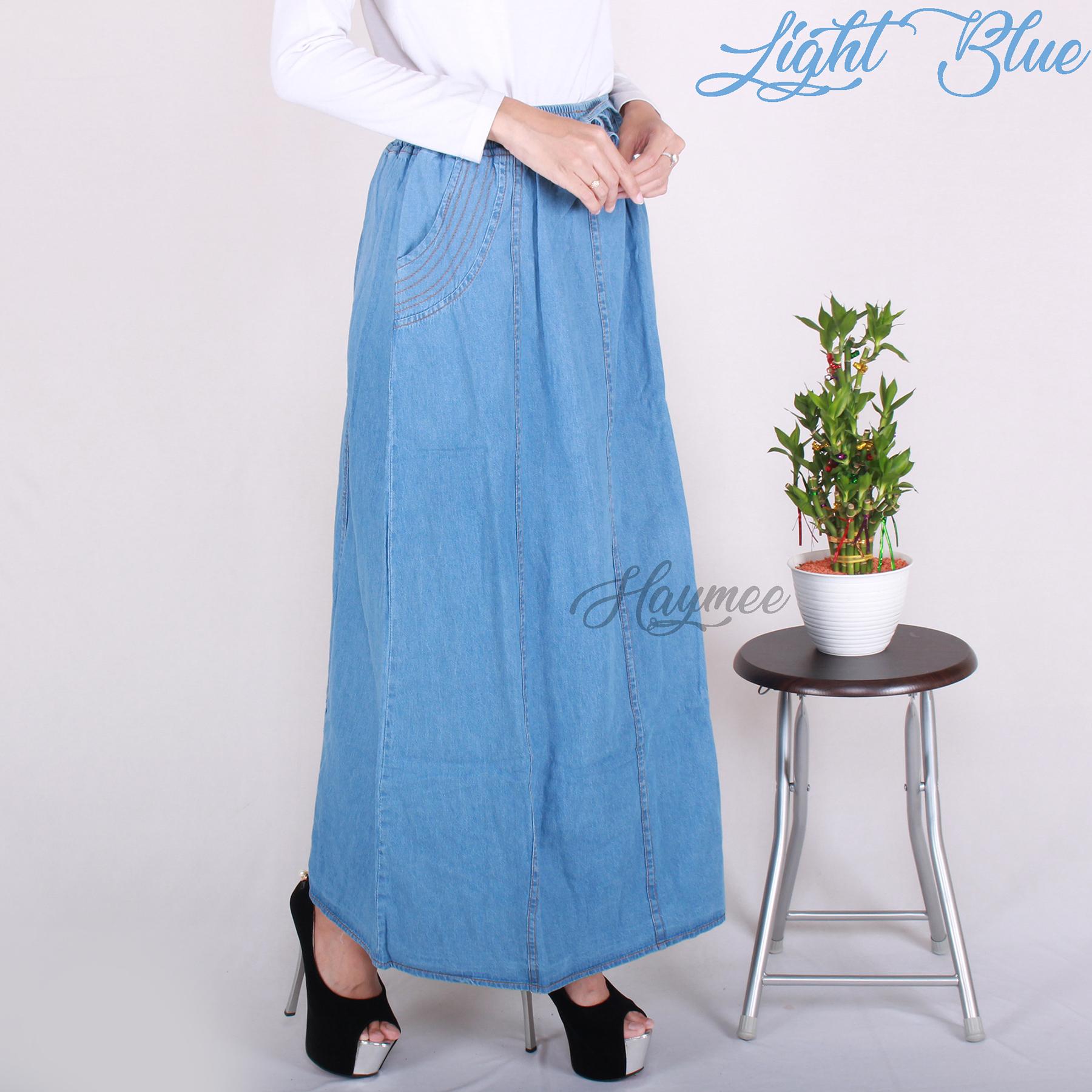 HaymeeStore Rok Denim Panjang Wanita Rok Jeans Cewek Bawahan Denim Kantor