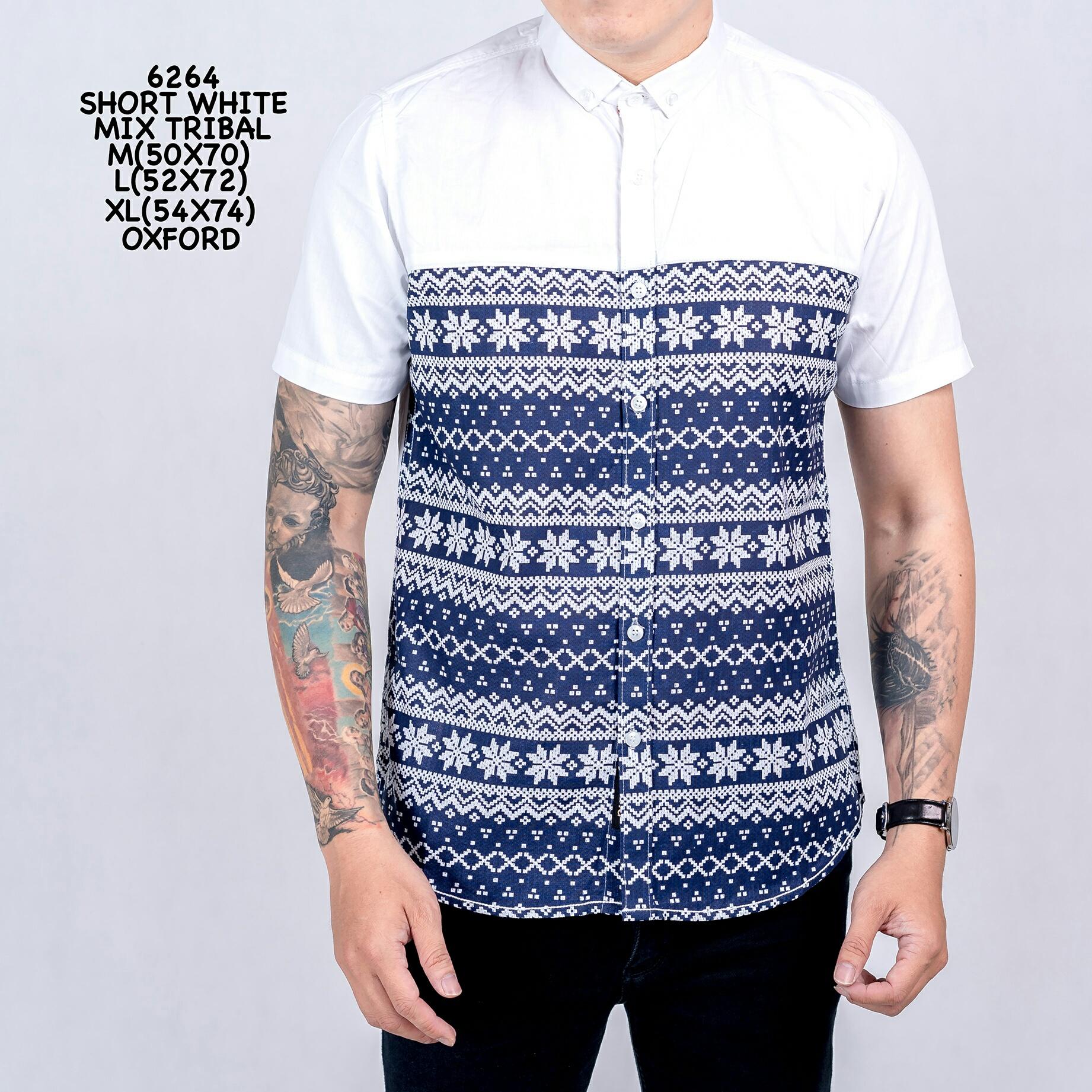 Kemeja Tribal Kemeja Polos Kemeja Pendek Kemeja Kasual Pria Short Navy & White Mix Tribal 6263 6264 Cotton