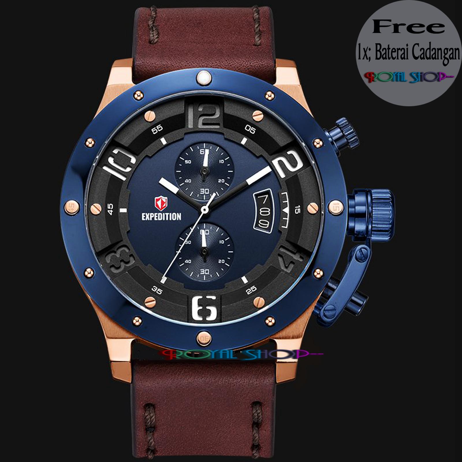 Expedition E 6381 RS Chronograph Men Blue Dial Brown Leather Strap