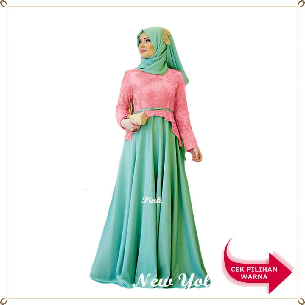 MAXI YOLANDA HIJAB 2IN1 /PARTY DRESS KEBAYA LENGAN PANJANG PESTA WANITA MUSLIM GAMIS MURAH WANITA Mint - rok pink