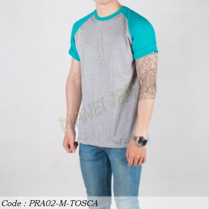 Baju Kaos Pria Raglan Polos Lengan Pendek , Polosan Abu Misty Tosca