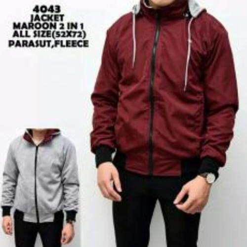 Jaket pria bolak balik 2in1 keren - ( Merah maroon dalam abu)