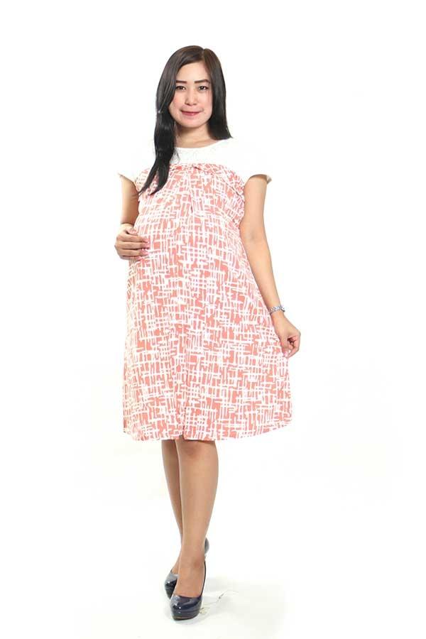 Baju Hamil Dress Cantik Brukat Bata - Peach Terlaris