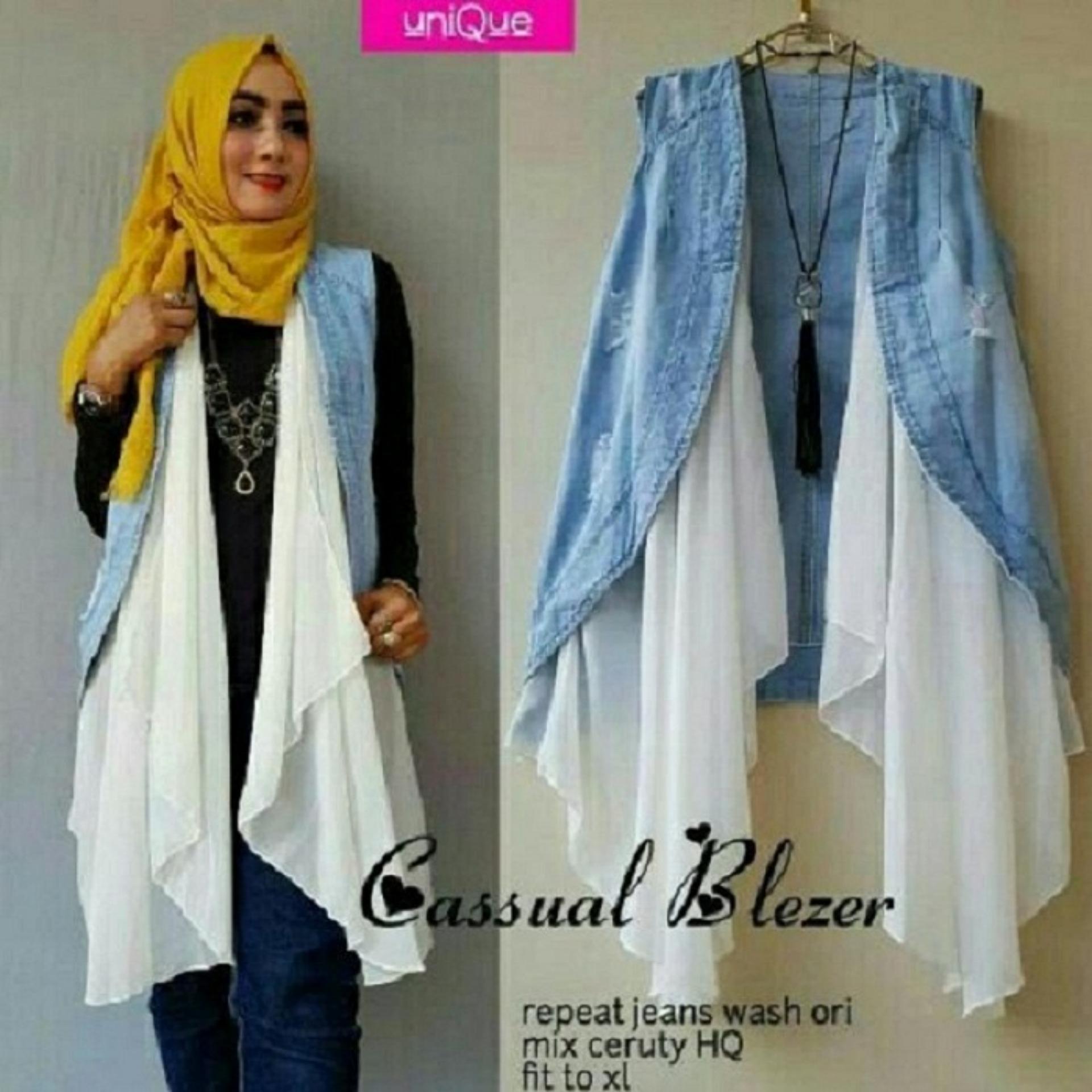 Jual Gamis Busana Muslim Wanita Inficlo Shj 797 Warna Biru Bahan CASUAL BLAZER ATASAN TUNIK MUSLIM BUSANA WANITA TERBARU GROSIR MURAH BAJU PESTA JEANS WHASED CERU
