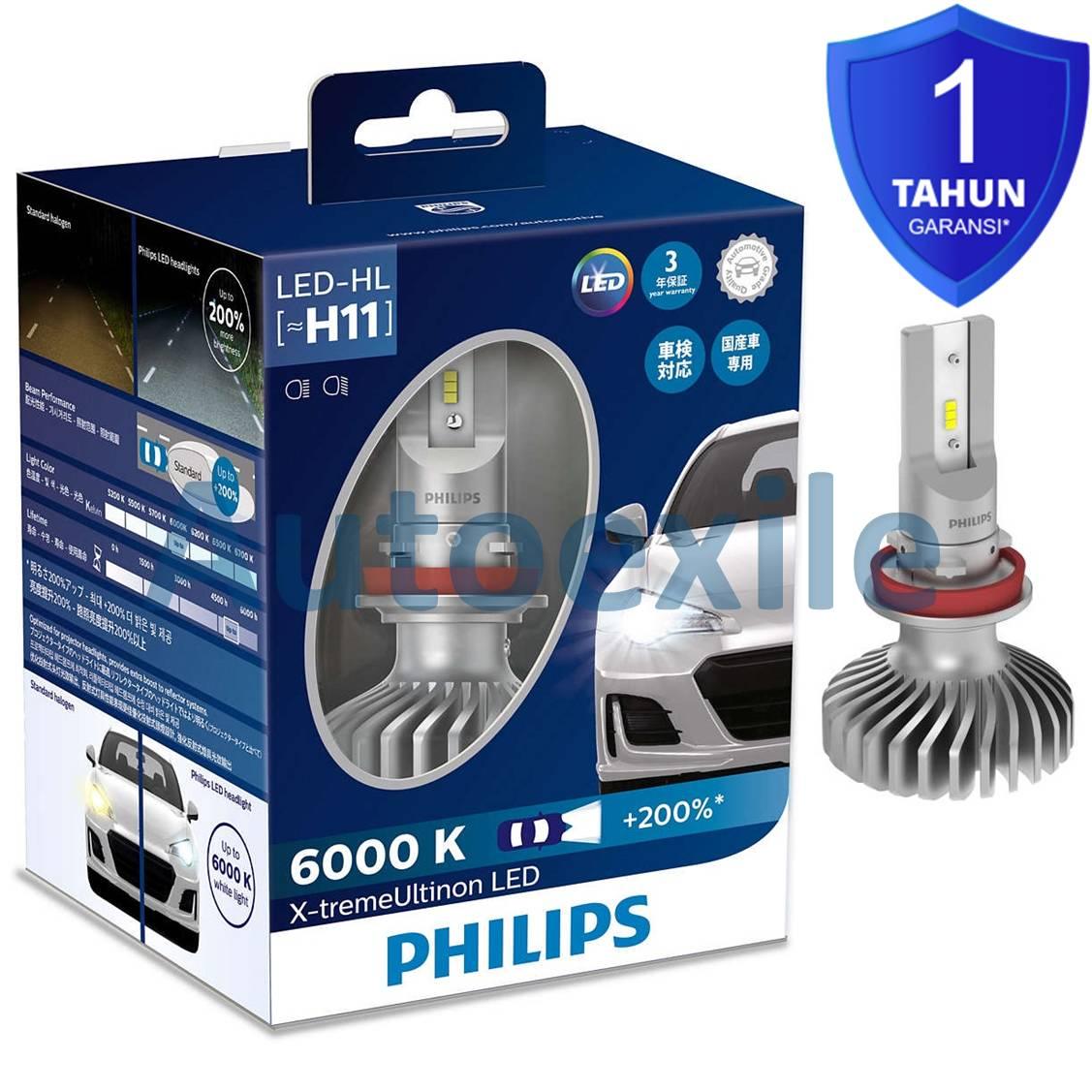 Philips Xtreme Ultinon LED H11 6000K 200% Lampu Headlamp Mobil Putih Terang Fokus Awet Garansi